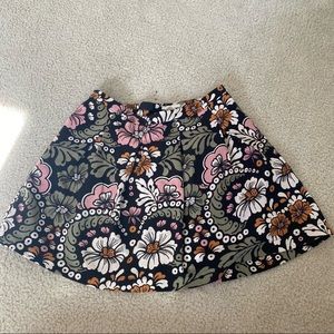 Green, Orange, Pink, and Black Floral Pleated Mini Skirt